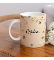 Kişiye Özel Çiçek Desenli Kupa Bardak Moldel 1 (Beyaz)