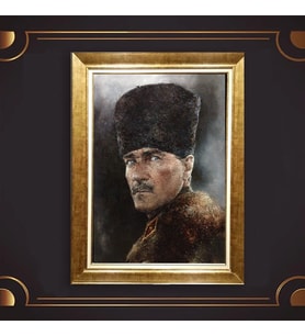 Özel Seri Paspartulu Çerçeveli Atatürk Tablo l123 (Gold)