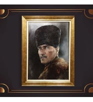 Özel Seri Paspartulu Çerçeveli Atatürk Tablo l123 (Gold)