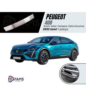 Peugeot 408 Krom Arka Tampon Üstü Koruma 2022> Paslanmaz Çelik