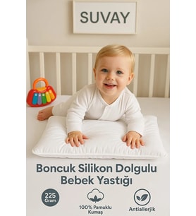 Bebek Yastığı Boncuk Silikon Yastık 35x45 Cm 225 gram %100 Pamuklu Kılıf (Beyaz)