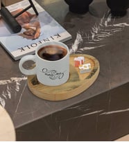 BK Gift Kişiye Özel Mermer Tasarımlı Doğal Ahşap Tabaklı Türk Kahvesi Fincanı Sunum Seti Model 14