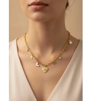 Çelik Gold Kalp Charm'lı Kolye - 25-clkk145