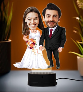 Doğum Günü Hediyesi,Sevgiliye Hediye, Kişiye Özel Fotoğraflı Gelin Damat 4 Karikatür 3D Led Lamba (Beyaz)