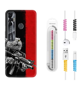 Tecno Spark 6 6 Go 8C 8 Pro 7 7 Pro Kılıf Kablo Koruma Spiral Silikon Çılgın Kedi 1674