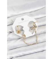 Pirinç Gold Renk Yılan Model Zincir Bağlantılı Ear Cuff Küpe Seti 5886 - SSSSSS7437-9672