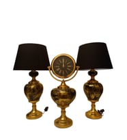 2'li Abajurlu Saatli Set Dekoratif Analog Saat (Gold)