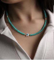 Mavi Renkli Nazar Boncuğu Model Kadın Fimo Boncuklu Kolye
