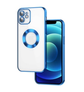 Apple iPhone 12 Kılıf Köşeleri Renkli Şeffaf Kamera Korumalı Silikon Luxury Kapak (Mor)