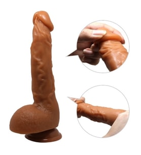 Gerçekçi 25 Cm Kavisli Penis Melez Damarlı Dev Dildo