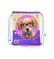 Coral High Kids Sarı Pembe Sevimli Köpek Desenli İpli Büzgülü Sırt Çantası 12646