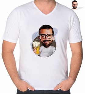 BK Gift Kişiye Özel Erkek Karikatürlü V Yaka Tişört-51 (Beyaz)