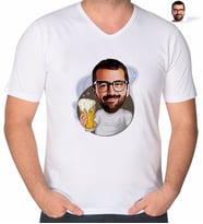 BK Gift Kişiye Özel Erkek Karikatürlü V Yaka Tişört-51 (Beyaz)