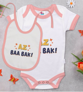 BK Kids Az Baa Bak Tasarımlı Pembe Bebek Body Zıbın ve Mama Önlüğü Hediye Seti-1