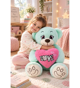 Harika Peluş 80 cm Love Kalpli Ayıcık (Yeşil)