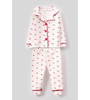 Kalpli Kız Bebek Alt Üst 2'li Pijama Takım- Kırmızı Beyaz
