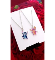 Anime Stitch & Angel Kolye Kadın Erkek İkili Çift 2 adet (Gümüş)