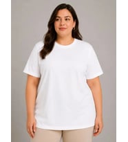 Battal Big Size Basic Tişört Bisiklet Yaka Rahat Kalıp T-Shirt - Beyaz