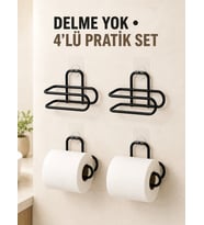 Siyah 4 Adet Metal Tuvalet Kağıdı Tutucu Kendinden Yapışkanlı Delmeden Montaj Banyo Askısı