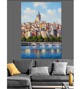 Galata Kulesi Ve İstanbul Panoraması Dekoratif Kanvas - Mdf Ahşap Tablo
