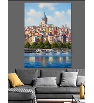 Galata Kulesi Ve İstanbul Panoraması Dekoratif Kanvas - Mdf Ahşap Tablo