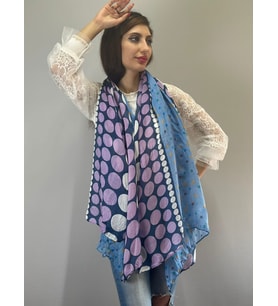 PUANTİYELİ KADIN RENKLİ KADIN FULAR ŞAL 165X105 CM (Mavi)
