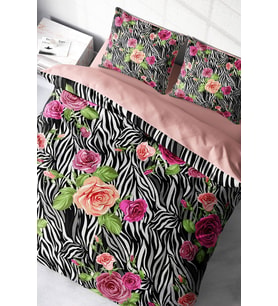 Çift Kişilik Nevresim Takımı Sık Dokuma Pamuk Saten 3d Özel Tasarım Zebra Flower