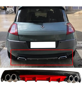Renault Megane 2 HB Kırmızı Difüzör Çiftli Yuvarlak Egzoz Görünümlü D Tip Difizör 2002 - 2009