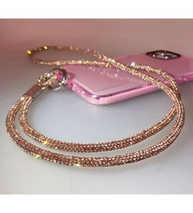 Swarovski Taşlı Parlak Rose Gold Telefon Boyun Askı İpi