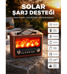 Taşınabilir Şömine Görünümlü Hoparlör – Solar Şarjlı, Işıklı, 7W Ses