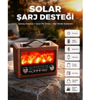 Taşınabilir Şömine Görünümlü Hoparlör – Solar Şarjlı, Işıklı, 7W Ses