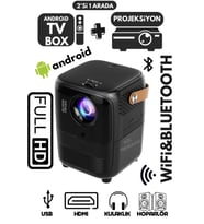 Siyah Akıllı Ev Sineması Projektörü Bluetooth Wi-Fi 4K 1080p Hoparlör
