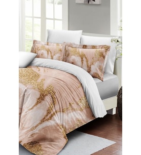 Çift Kişilik ( Lastikli Çarşaflı ) %100 Pamuk Saten Nevresim Takımı Marble Shiny