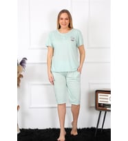 Akbeniz Kadın Büyük Beden Viscon Su Yeşili Kapri Pijama Takım 202193