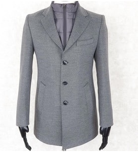 Erkek  Slim Fit  Gri  Çıkmalı Ceket Yaka İçi Kapitoneli Tek Yırtmaç  Dizüstü Kaşe Kaban 
