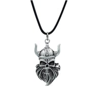 Viking Sakallı Kuru Kafa Deri ip Kolye - Gümüş Kaplama - Kadın Erkek Kolye - No:830