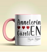 Kişiye Özel Annelerin En Güzeli Tasarımlı Pembe Kupa Bardak (Pembe)