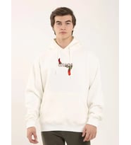 Unisex Baskılı Oversize Üç İplik Kapüşonlu Sweatshirt - Beyaz