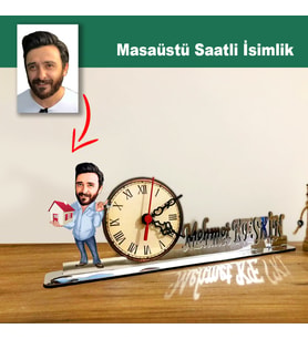 Karikatür Erkek Emlakçı Model Masaüstü Saatli İsimlik MSİ60