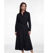 LCW Modest Siyah Kuşaklı Poplin Gömlek Elbise