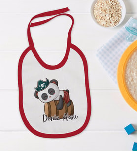 BK Kids Kişiye Özel Sevimli Korsan Tasarımlı Kırmızı Bebek Mama Önlüğü-4