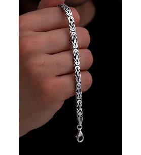 Erkek Gümüş Bileklik - 5.5mm Dikdörtgen Kesim Yassı Kral Gümüş Bileklik