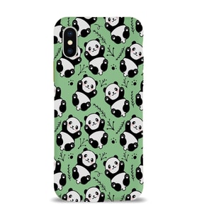 Apple iPhone XS Max Uyumlu Lansman Kılıf Panda Tasarımlı İçi Kadife Kapak-Yeşil (Şeffaf)