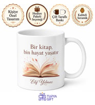 Kitap Sever İçin Mesajlı Hediyelik Baskılı Kupa Bardak Okuma Keyfi Hediyesi