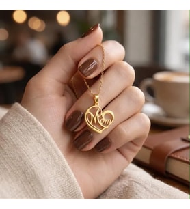 Kişiye Özel 925 Ayar Gümüş Tasarım Mom Kolye (Gold)