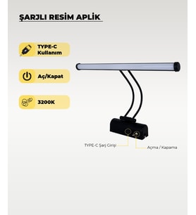 Şarjlı Siyah Flüt Aplik 3200K Sarı Işık – Elektrik Gerektirmez