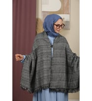 Çift Taraflı Ekose Kışlık Omuz Şalı (Siyah - Beyaz)
