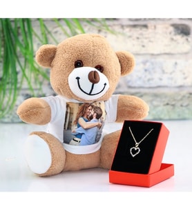Peluş Ayıcık Ve Kalp Kolye ,  sevgiliye hediye, doğum günü hediyesi, geçmiş olsun hediyesi, yıldönümü hediyesi, yeni iş hediyesi, terfi hediyesi, tanışma hediyesi, kız arkadaş hediyesi
