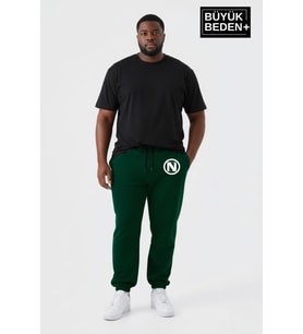 Erkek Büyük Beden N Logolu Paça Lastikli Rahat Kesim Jogger İnce Eşofman Altı SPR26BEA951-4 (Koyu Yeşil)