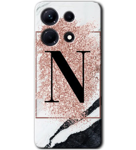 İnfinix Note 30 Kılıf HD Desen Baskılı Arka Kapak - Pembe Mermer Desenli N Harfi